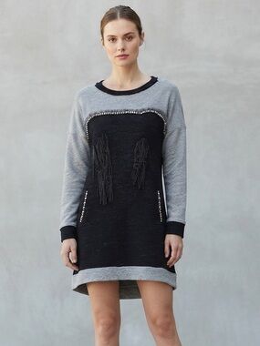 Save The Queen Sz L Wool Blend Navy Grey Embellish Sweater Dress